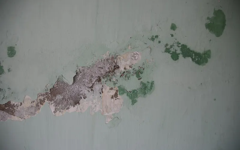 Parede com mofo e tinta descascando por umidade
